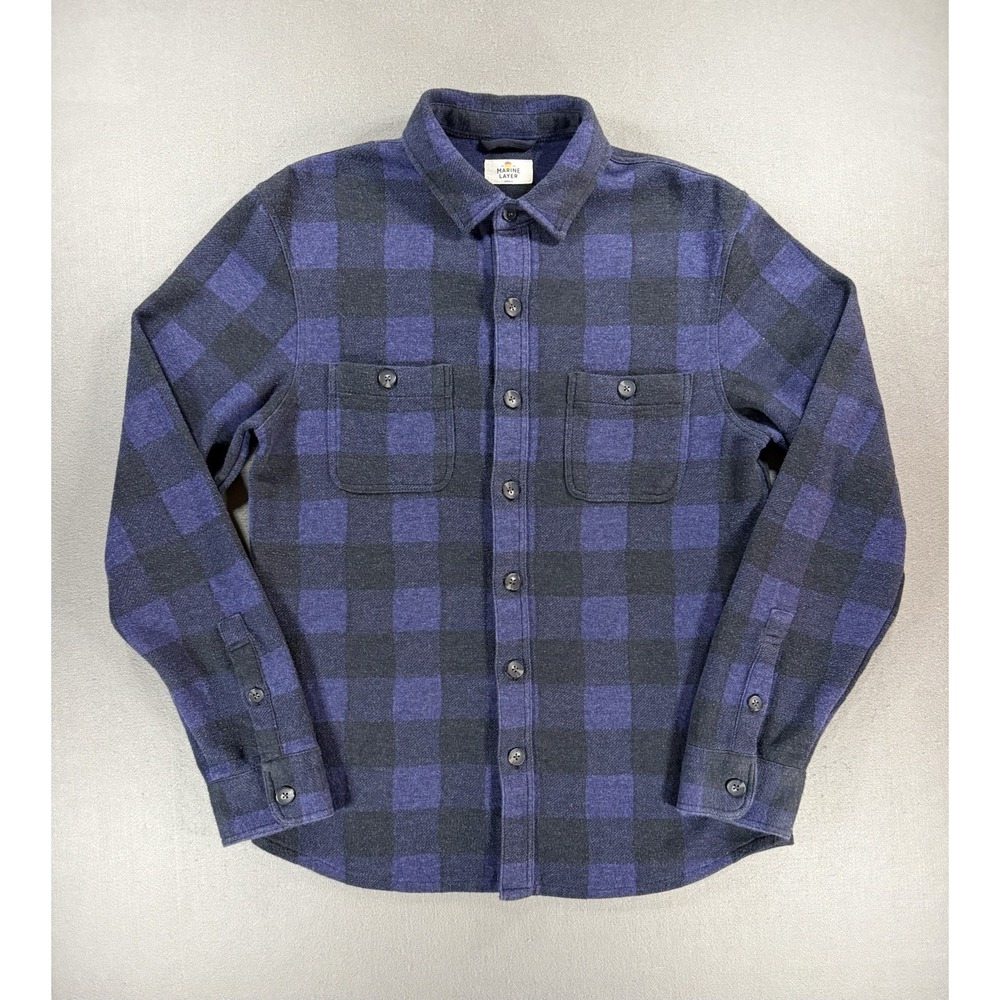 Mens Marine Layer Long Sleeve Button Flannel Shirt Size Small Purple Black Plaid